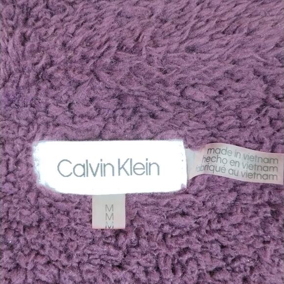 Calvin Klein Sherpa Fleece Fluffy Comfy Cozy Plush Purple Zip-Up Teddy Jacket - Picture 4 of 8